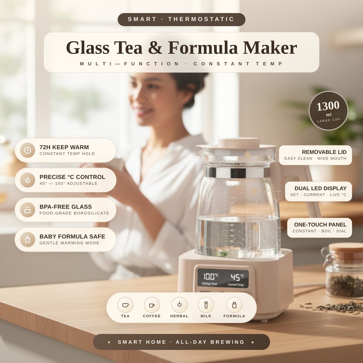 Babysmooth glass tea & formula maker feature overview